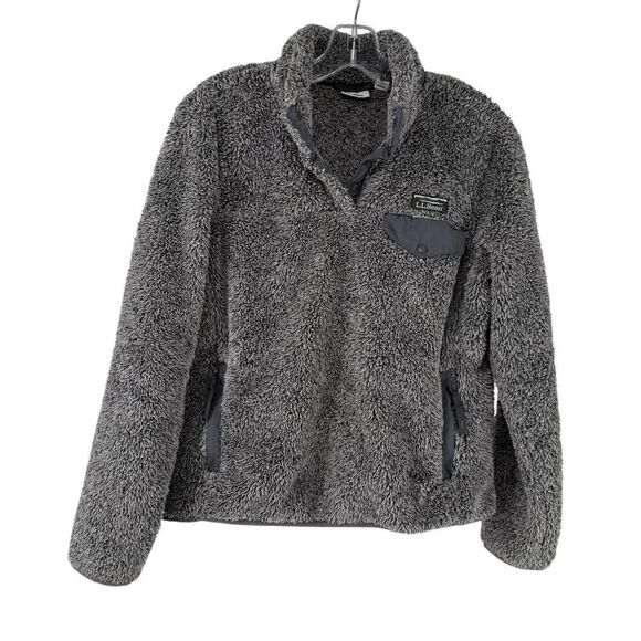 LL Bean High Pile Fleece Pullover Gray Womens Size XS PETITE Cozy Sherpa Top - Picture 1 of 8